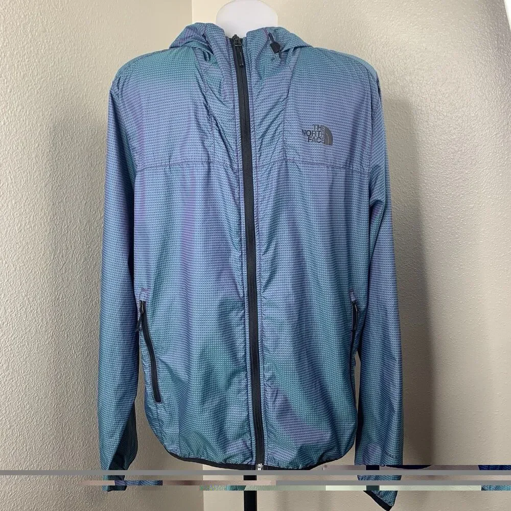 North Face Novelty Cyclone Iridescent Windwall Blue Jacket Full Zip Stow Sz M